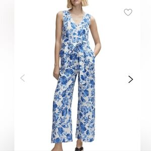 Mango Blue and White Floral Jumpsuit